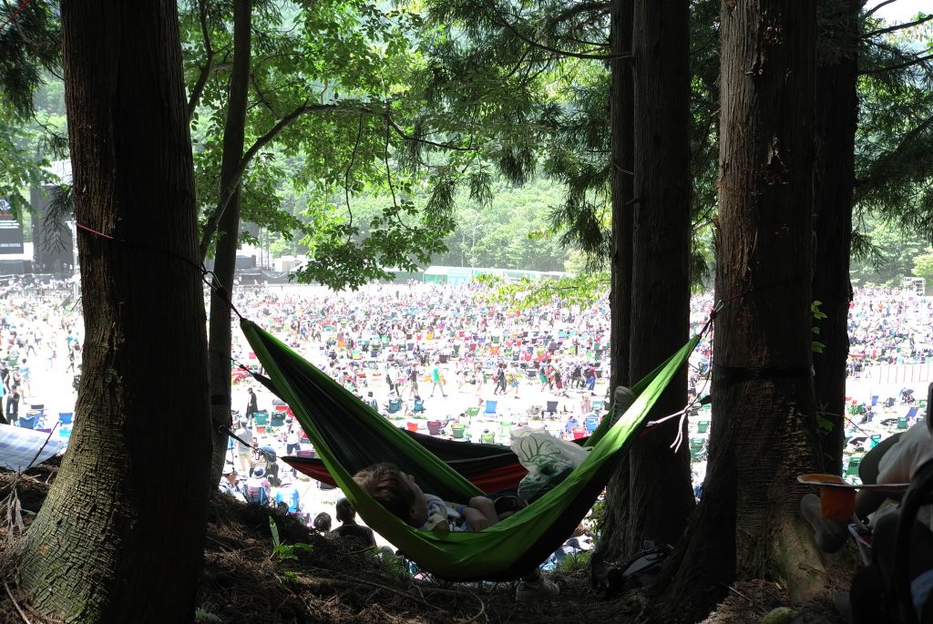 A hammock would be really comfortable if you prefer to lay back and chill to the music.