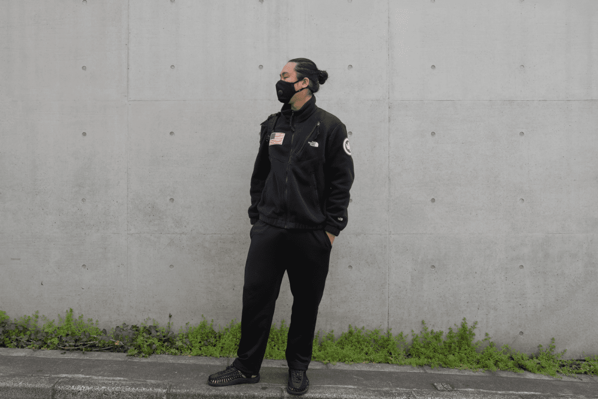 With the Airinum Mask, Supreme The North Face Trans Antarctica Expedition Fleece Jacket, LWC Sport Trouser and KEEN UNEEK Sandal