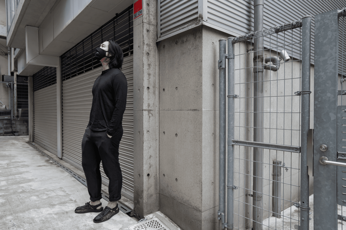 With the Airinum Mask, Wool&Prince Henley, Outlier Injected Linen Pants, and KEEN UNEEK Sandal.