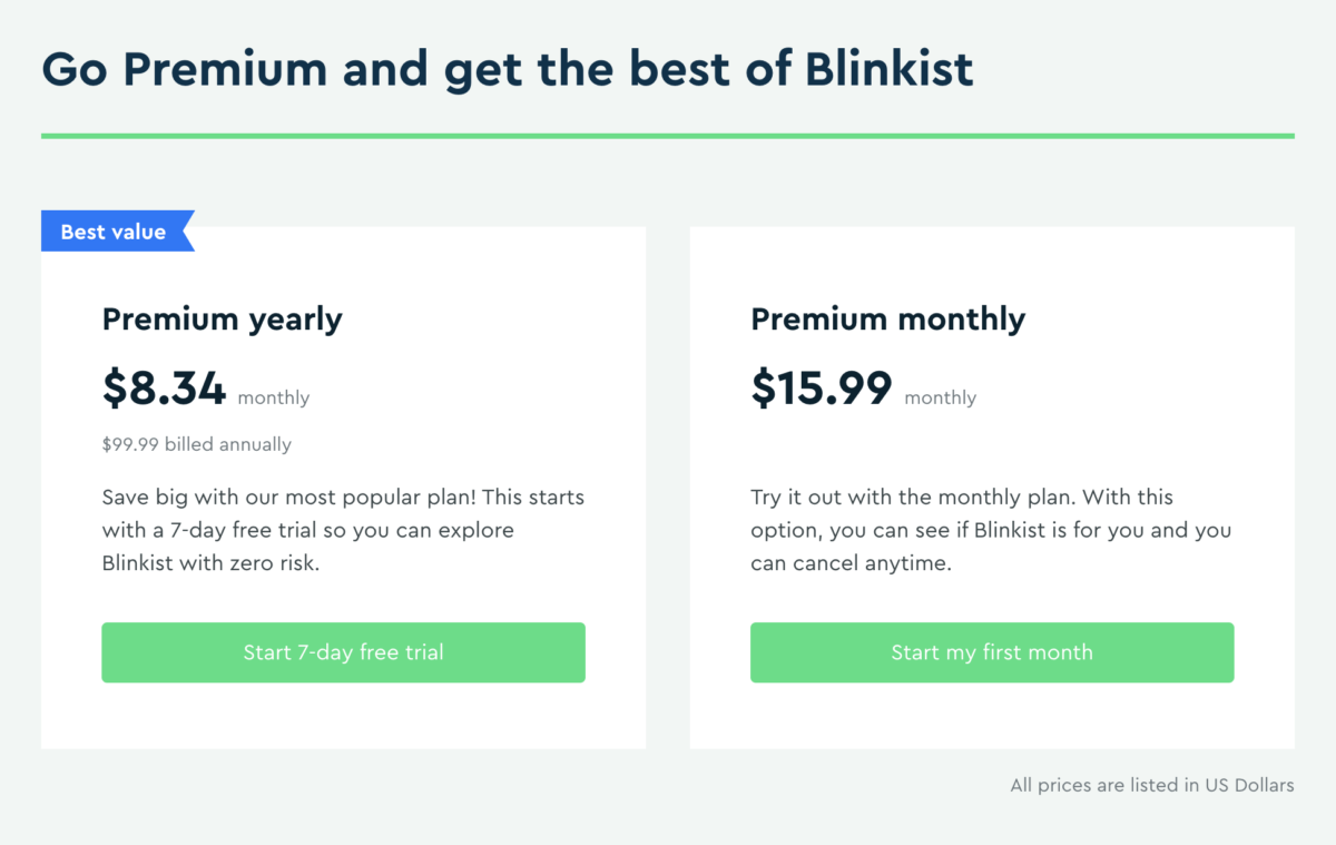 Blinkist pricing