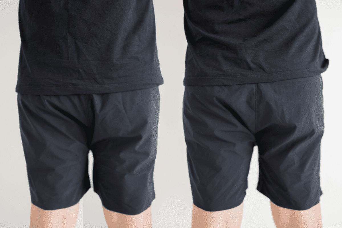 Western Rise Movement Short size comparison from the back.