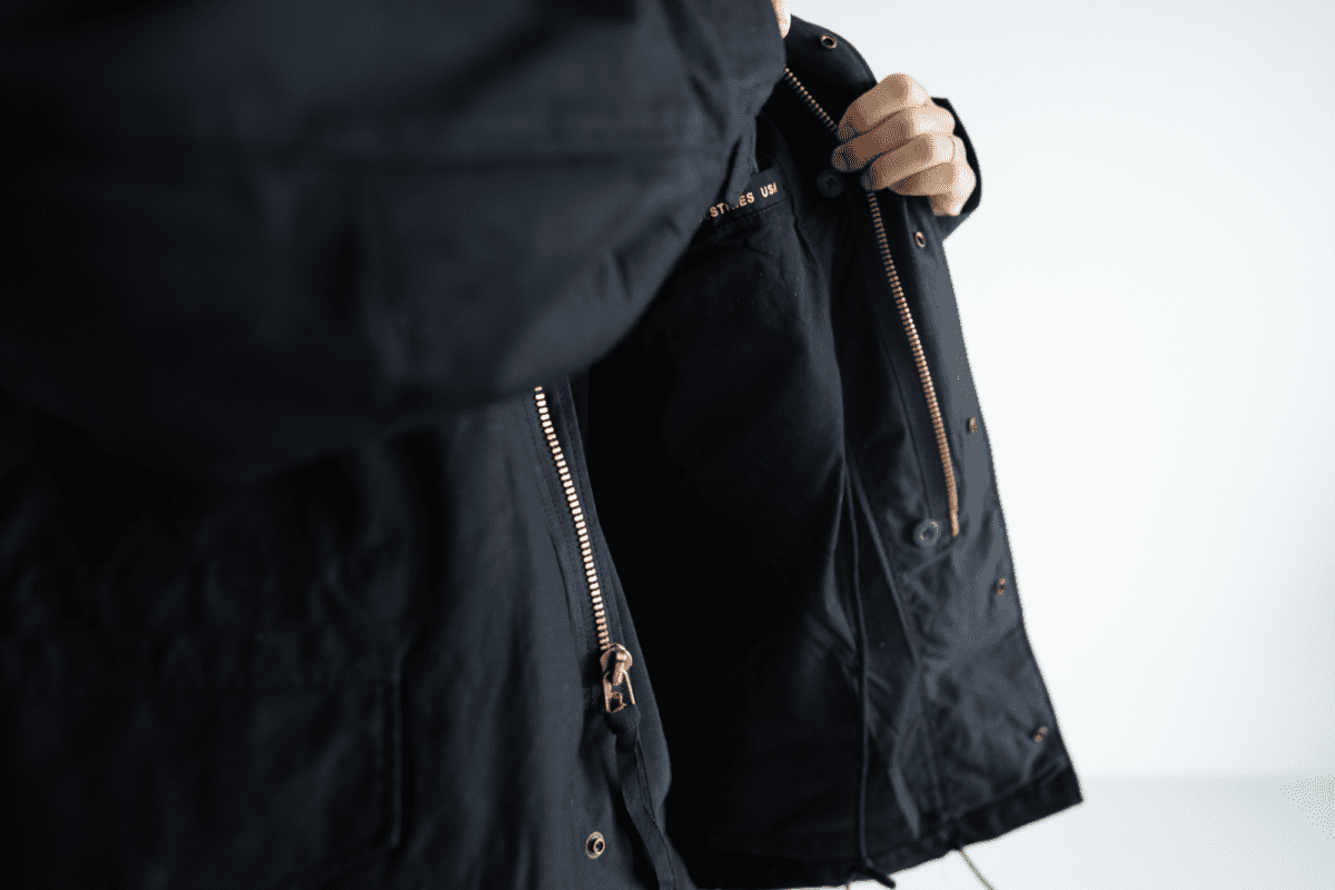 Velcro-ed pocket inside the Alpha Industries M-65 Jacket.