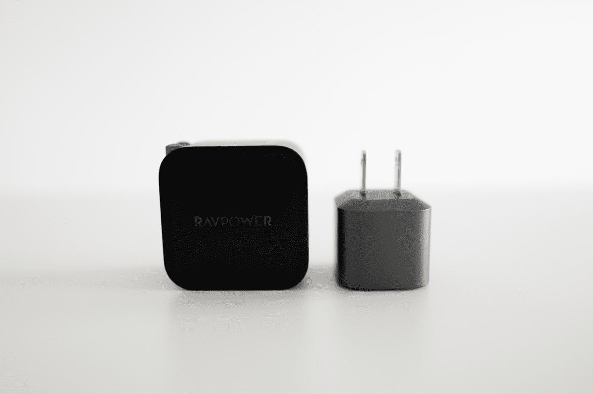 The RAVPOWER 61W Power Adapter, side-by-side with the NOMAD 20W Power Adapter.