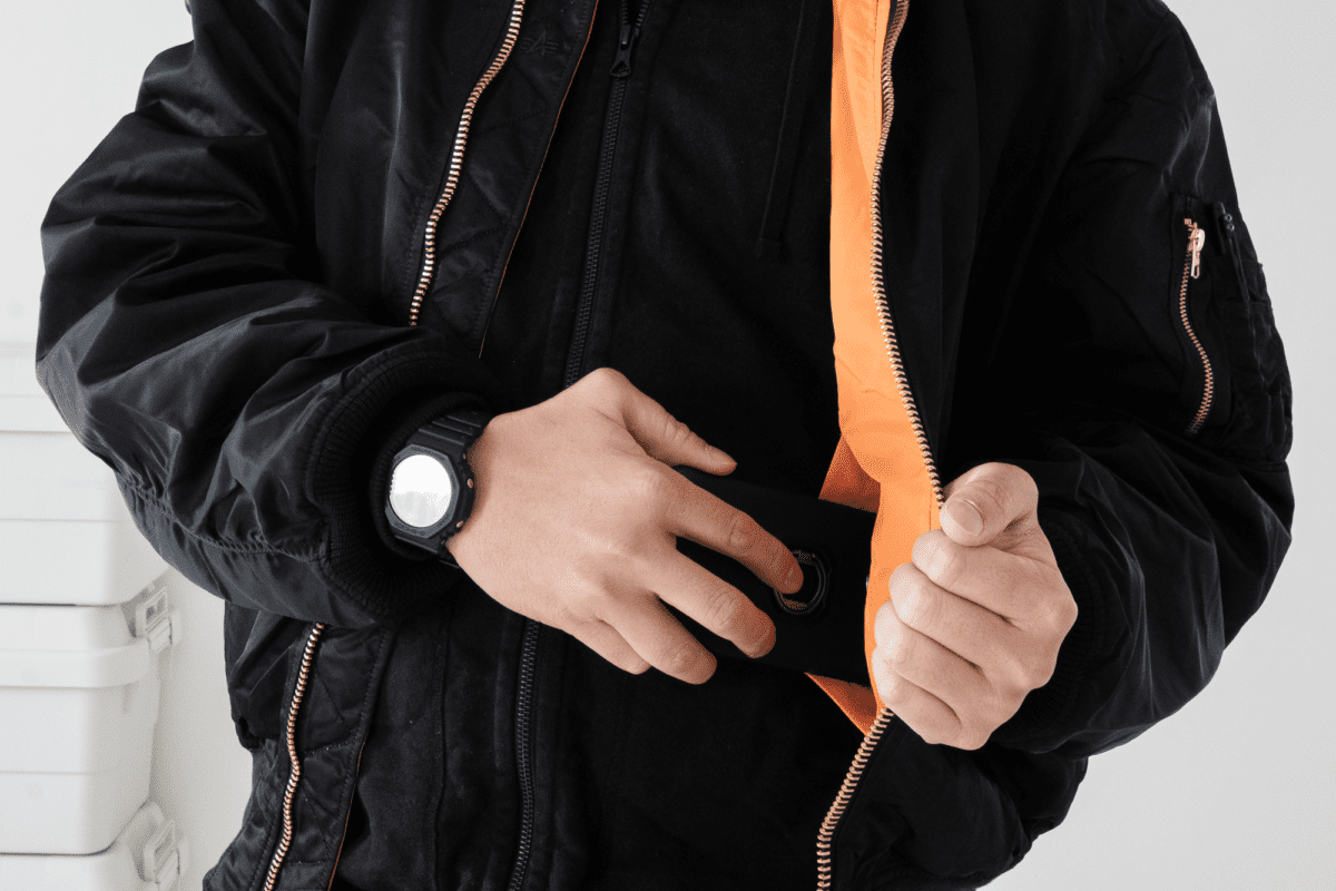 Black bomber on sale with orange inside